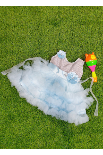 Sky Layered Net Fancy Kids Dress (KR1689)